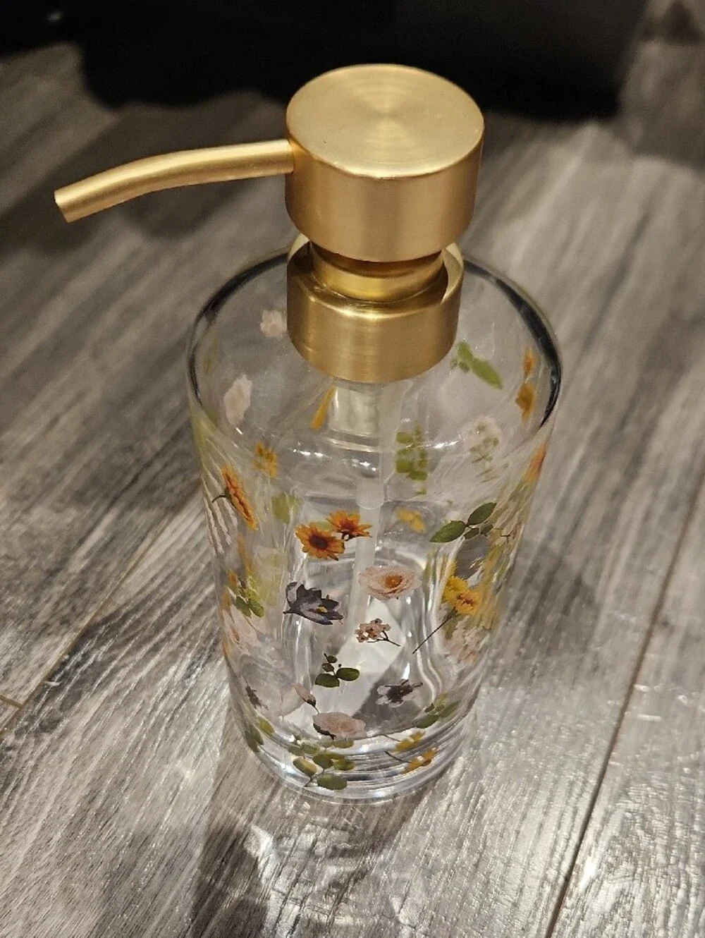 Gold-Top Floral Glass Soap Dispenser - Home Accents